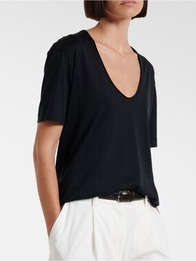 ANINE BING 100% silk V neck tshirt black small oversized minimalist